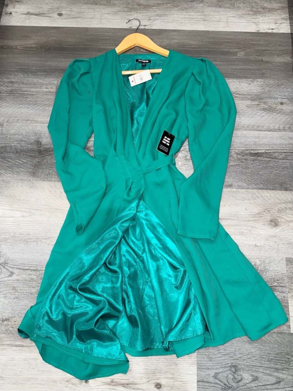 Express Satin Belted Wrap Dress Size S Green